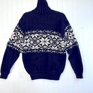 Vintage Ralph Lauren Sportsman Fair Isle Snowflake Sweater M Wool linen blue